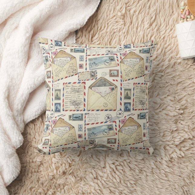 Vintage Airmail Adventure (2) Cushion (Blanket)