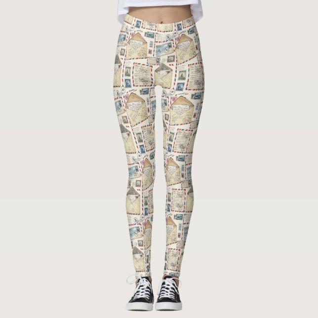 Vintage Airmail Adventure (2) Leggings (Front)