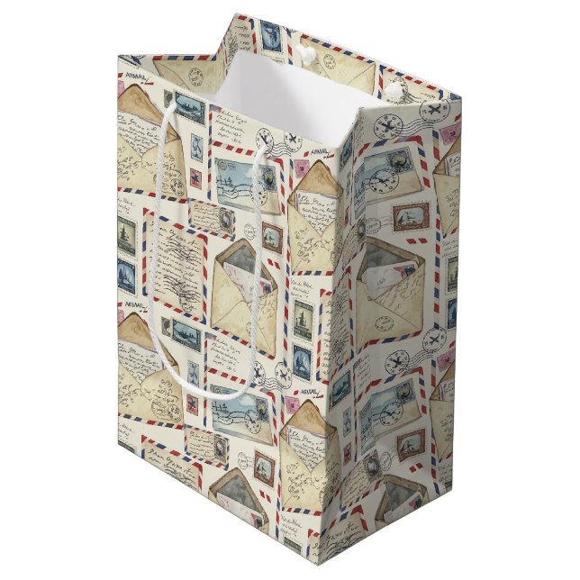 Vintage Airmail Adventure (2) Medium Gift Bag (Front Angled)