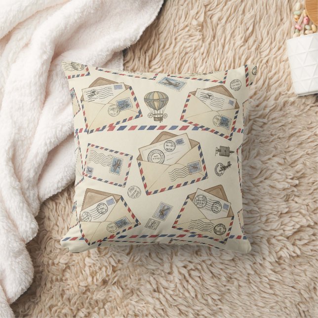 Vintage Airmail Adventure (3) Cushion (Blanket)