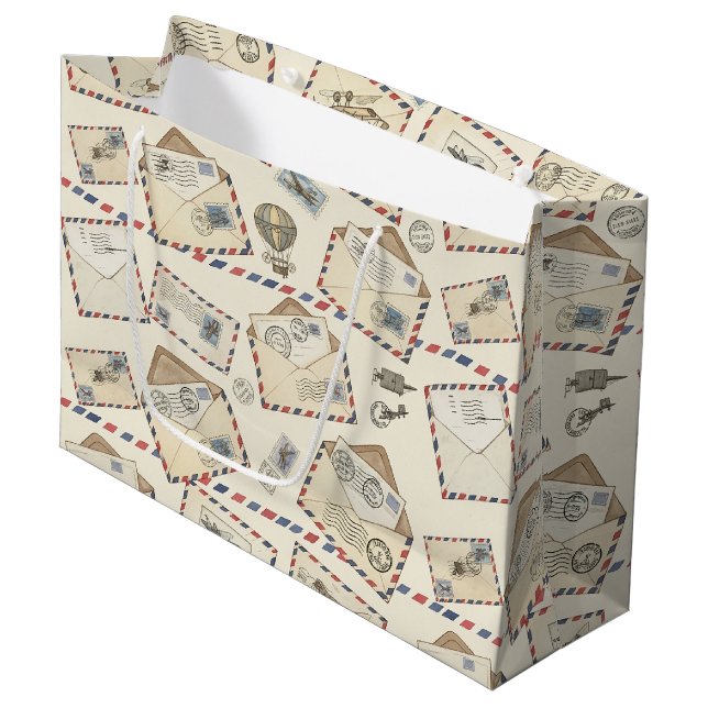 Vintage Airmail Adventure (3) Large Gift Bag (Front Angled)