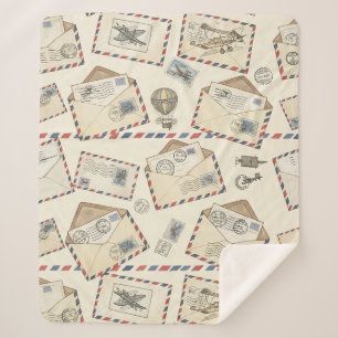 Vintage Airmail Adventure (3) Sherpa Blanket