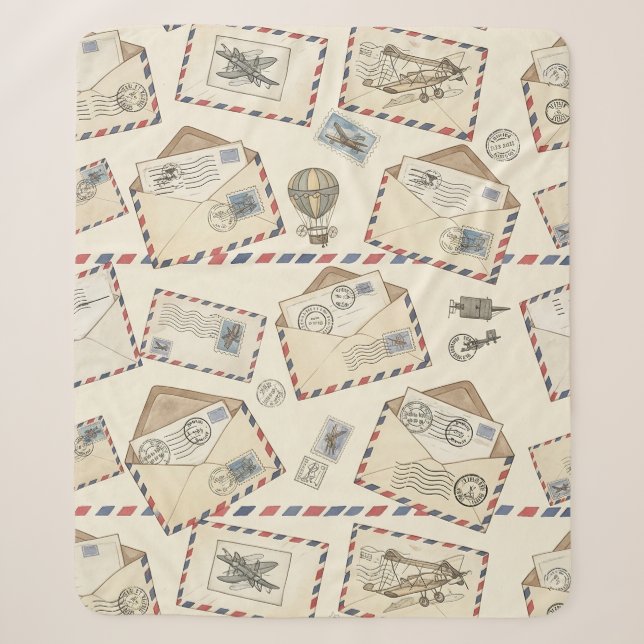 Vintage Airmail Adventure (3) Sherpa Blanket (Front)