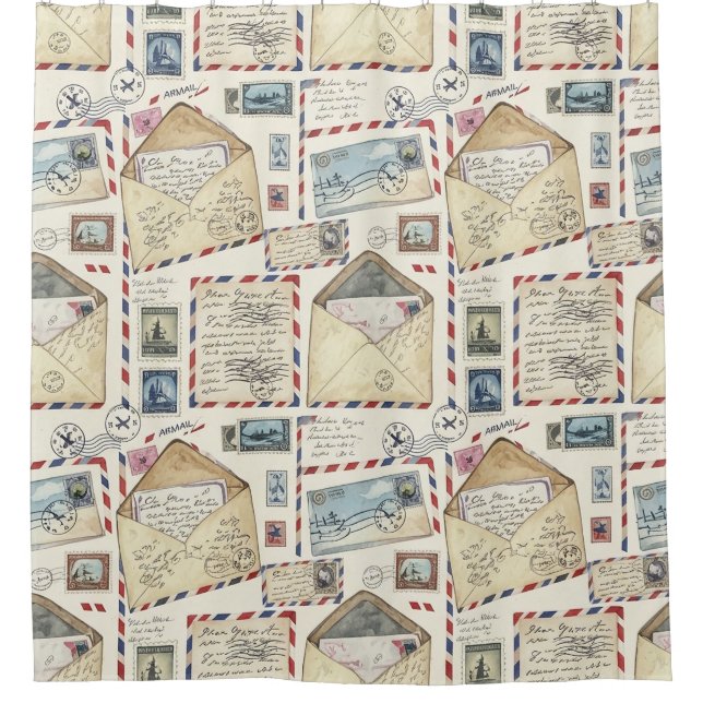 Vintage Airmail Adventure (3) Shower Curtain (Front)