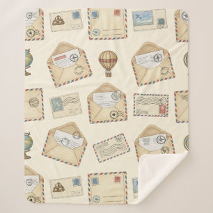 Vintage Airmail Adventure (4) Sherpa Blanket
