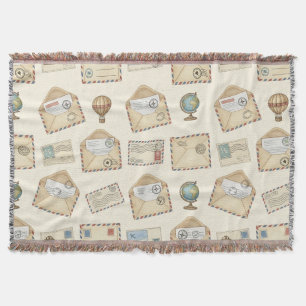 Vintage Airmail Adventure (4) Throw Blanket