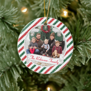Vintage Airmail Glitter Christmas Family Photo Cer Ceramic Tree Decoration