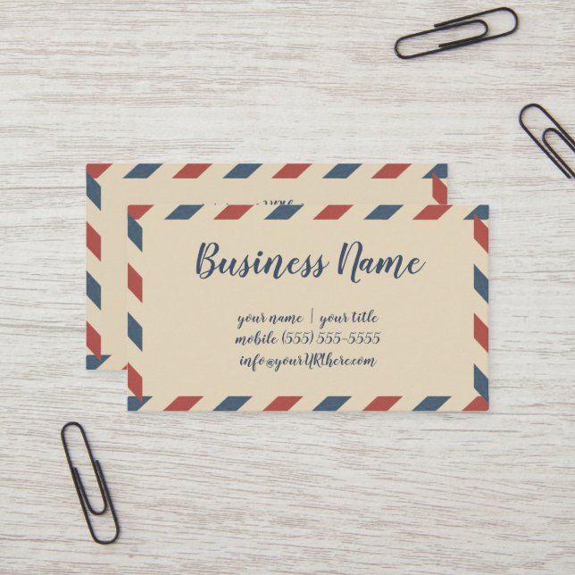 Vintage Airmail Stripes, Travel Industry Business Card (Front/Back In Situ)