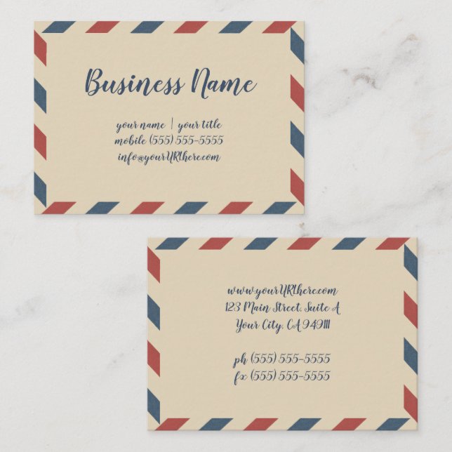 Vintage Airmail Stripes, Travel Industry Business Card (Front/Back)