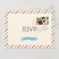 Vintage Airmail Wedding RSVP with photo