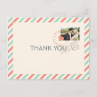Vintage Airmail Wedding Thank You note with photo