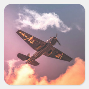 Vintage Airplane Beautiful Sky Square Sticker