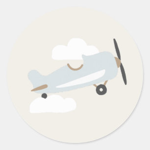 Vintage Airplane Boys Birthday Blue Plane Classic  Classic Round Sticker