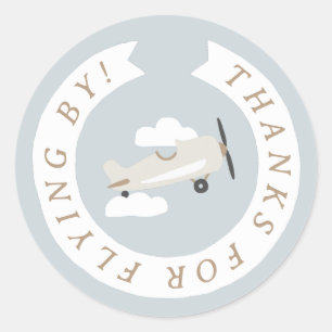 Vintage Airplane Boys Birthday Thank You Classic R Round Sticker