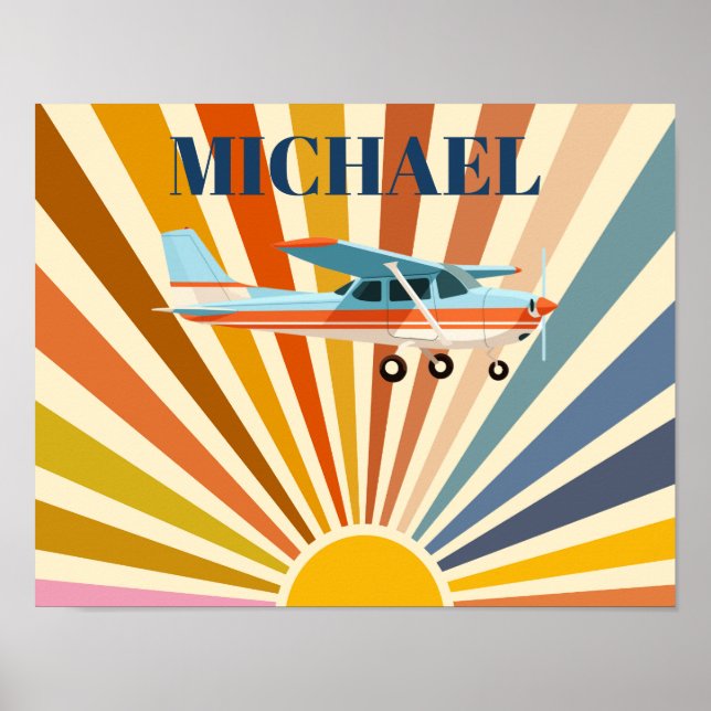 Vintage Airplane Cessna Retro Sunset Custom Poster (Front)