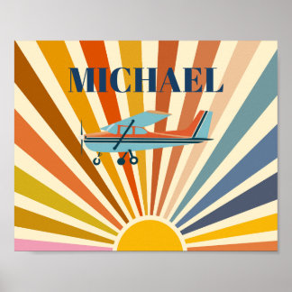 Vintage Airplane Cessna Retro Sunset Custom Poster