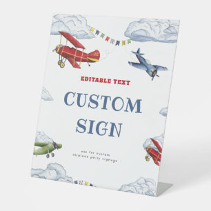 Vintage Airplane First Birthday Favor Tags Pedestal Sign