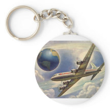 Vintage Airplane Flying Around the World in Clouds