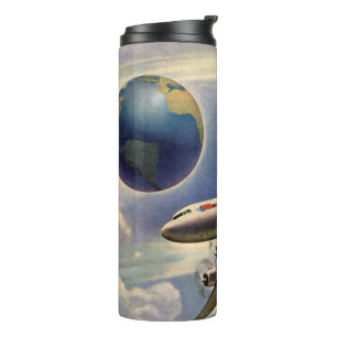 Vintage Airplane Flying Around the World in Clouds Thermal Tumbler