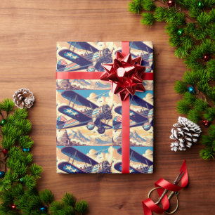 Vintage Airplane Illustration Wrapping Paper