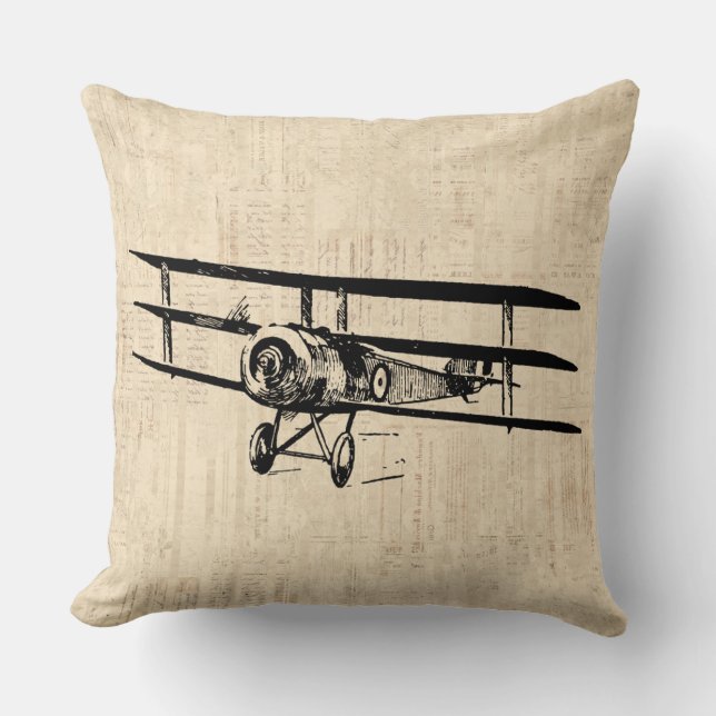 Vintage Airplane Old Antique Plane Illustration Cushion (Front)