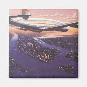 Vintage Airplane over Hudson River, New York City Magnet