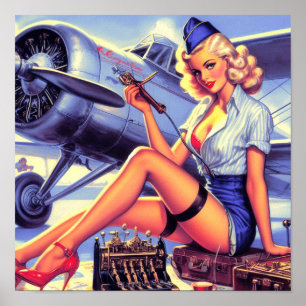 Vintage Airplane Pin-up Poster