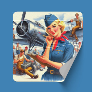 Vintage Airplane Pin-up Square Sticker