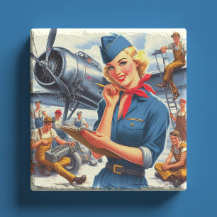 Vintage Airplane Pin-up Stone Coaster