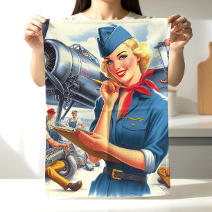 Vintage Airplane Pin-up Tea Towel