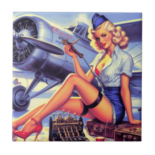 Vintage Airplane Pin-up Tile