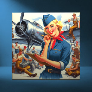 Vintage Airplane Pin-up Tile
