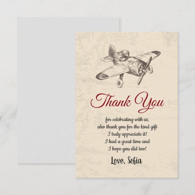 vintage,  airplane,  plane, thank you card (Front/Back)