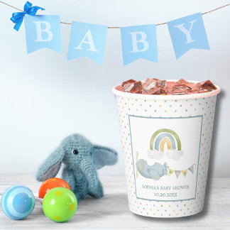 Vintage Airplane Rainbow Clouds Boy Baby Shower  Paper Cups