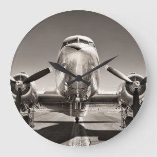 Vintage Airplane Runway Scene Large Clock