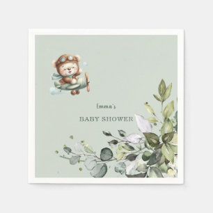 Vintage Airplane Teddy Bear Baby Shower Napkin
