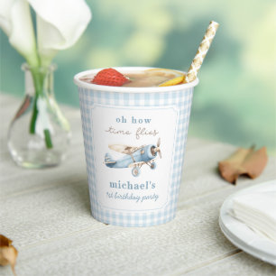 Vintage Airplane Travel 1st Birthday Paper Cups