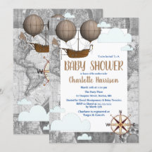 Vintage Airship & Clouds World Travel Baby Shower