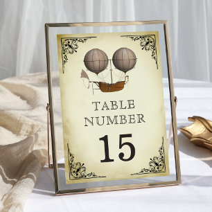 Vintage Airship Hot Air Balloon Wedding Table Number