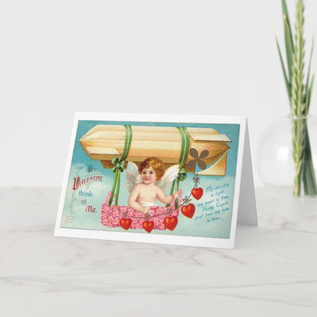 Vintage Airship Valentine Greeting Card (Front)