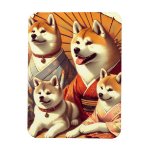 Vintage Akita Dog Painting Magnet