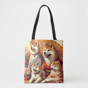 Vintage Akita Dog Painting Tote Bag