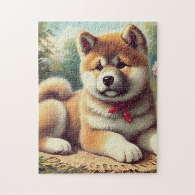 Vintage Akita Oil Painting Jigsaw Puzzle (Vertical)
