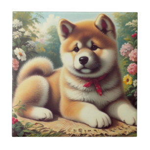 Vintage Akita Oil Painting Tile