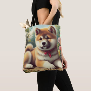 Vintage Akita Oil Painting Tote Bag