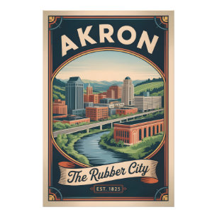 Vintage Akron Ohio Retro Travel Poster Illustratio