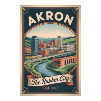 Vintage Akron Ohio Retro Travel Poster Illustratio