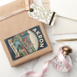 Vintage Akron Ohio Retro Travel Poster Illustratio Rectangular Sticker