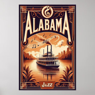Vintage Alabama Jazz Riverboat Poster