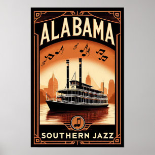 Vintage Alabama Jazz Riverboat Poster